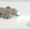 FMA AN/PEQ15 Upgrade Version V2 – bílá LED svítilna  plus  zelený laser s IR krytkami  plus  IR přísvit, pískový